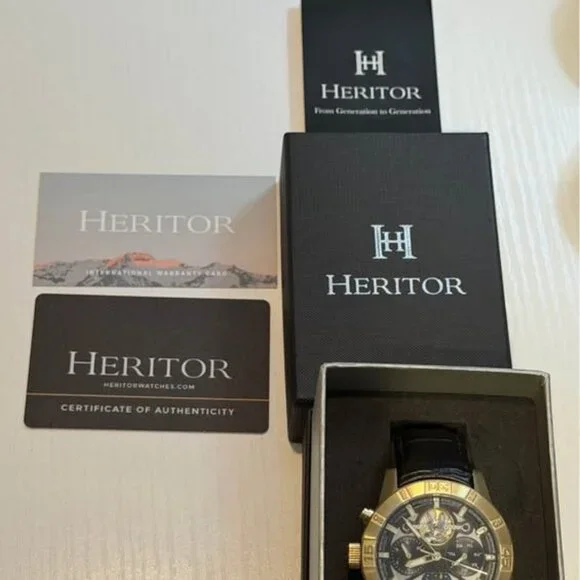 Authentic Heritor 44mm Automatic Hannibal Semi-Skeleton Leather-Band Watch - Picture 6 of 9